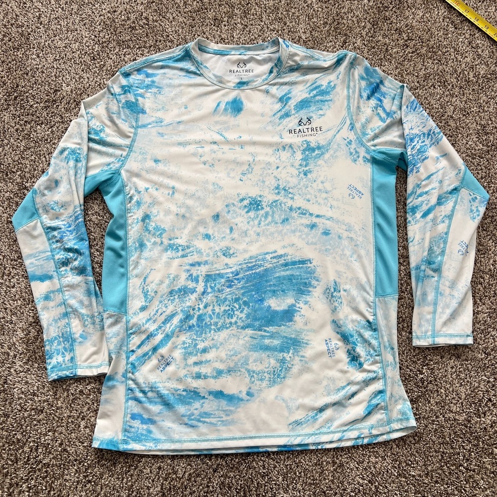 RealTree Aspect Fishing Long Sleeve Shirt L Pullover Lightweight Blue Ocean UPF